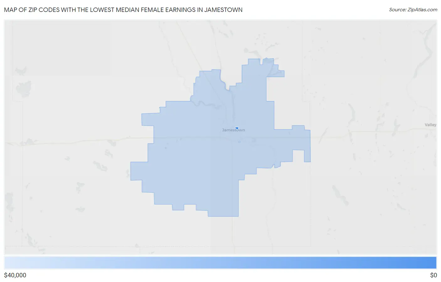 Zip Codes with the Lowest Median Female Earnings in Jamestown Map