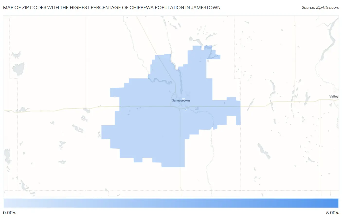 Zip Codes with the Highest Percentage of Chippewa Population in Jamestown Map