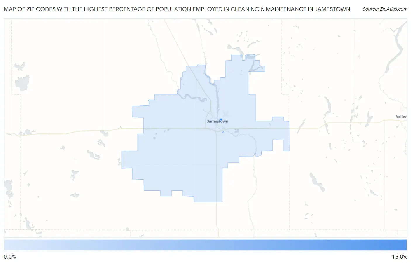 Zip Codes with the Highest Percentage of Population Employed in Cleaning & Maintenance in Jamestown Map