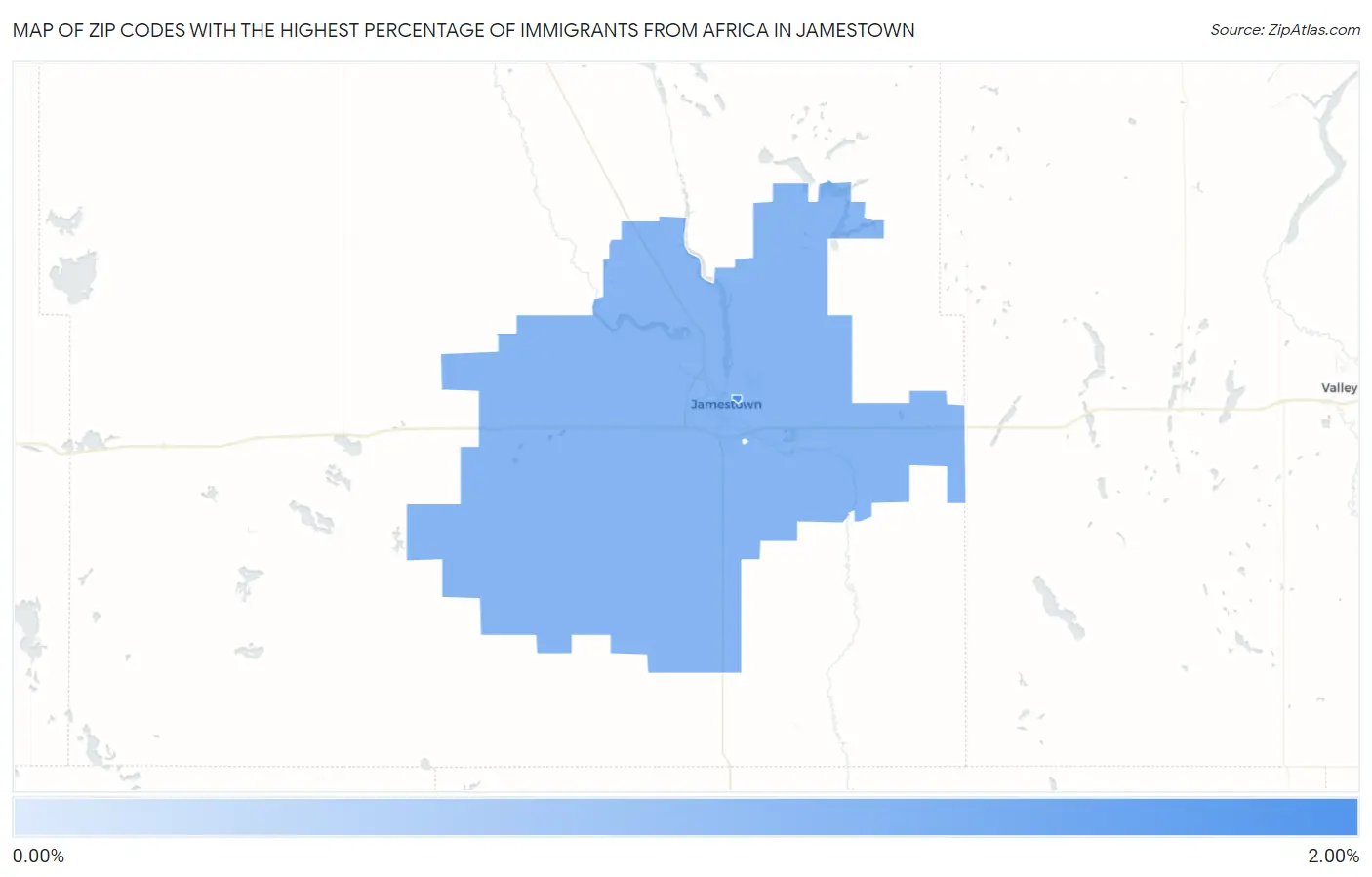 Zip Codes with the Highest Percentage of Immigrants from Africa in Jamestown Map