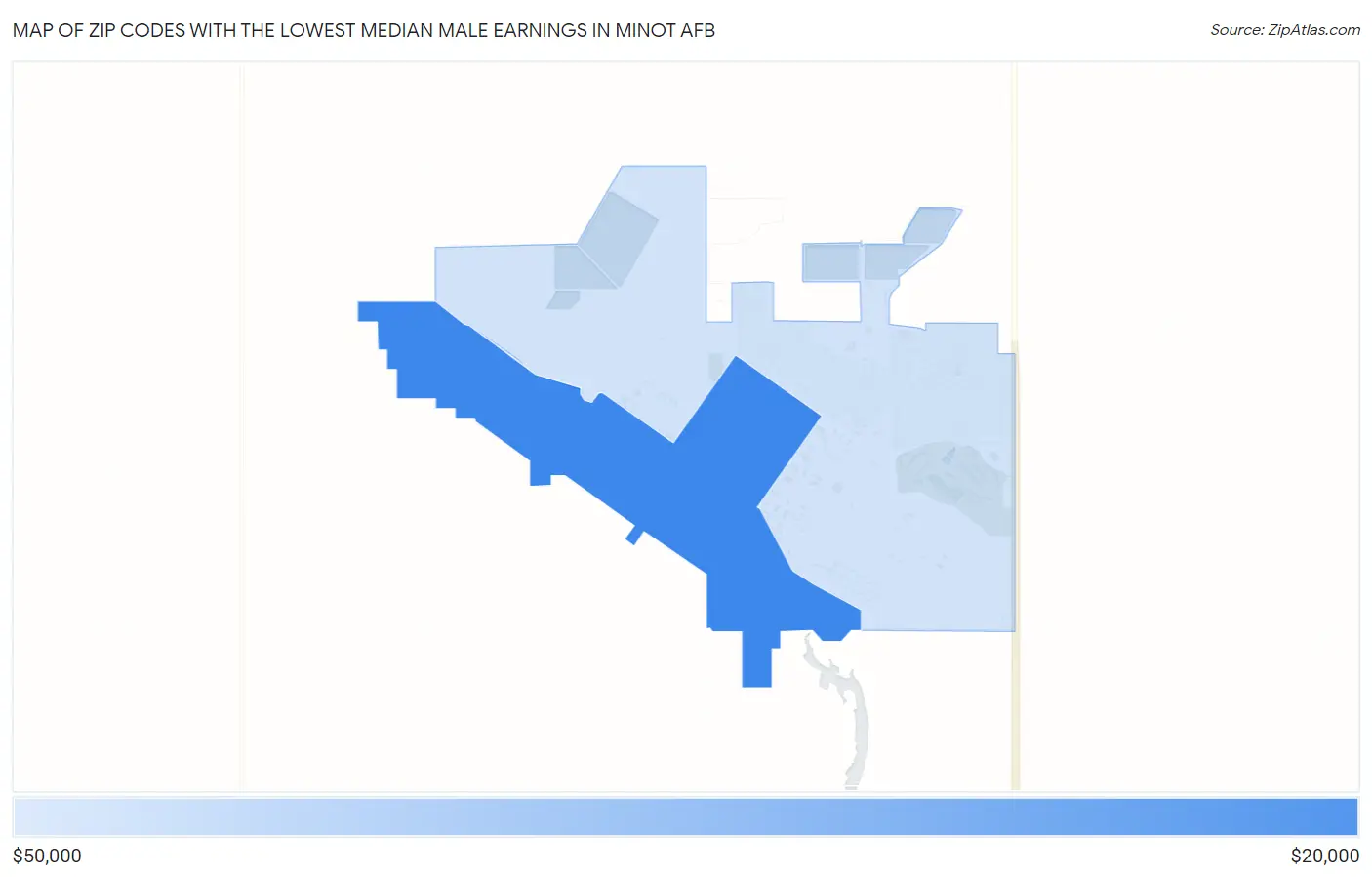 Zip Codes with the Lowest Median Male Earnings in Minot AFB Map