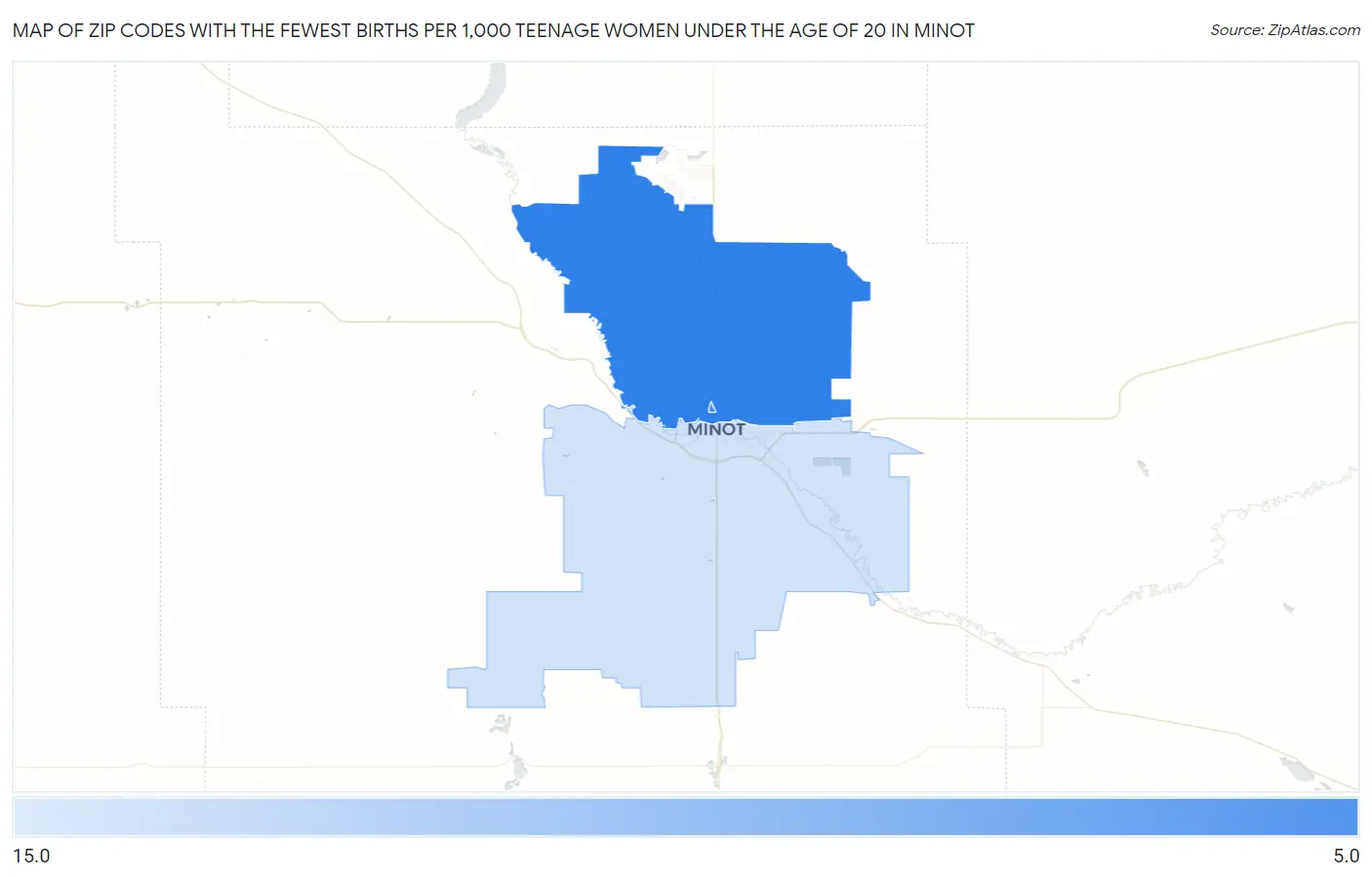 Zip Codes with the Fewest Births per 1,000 Teenage Women Under the Age of 20 in Minot Map