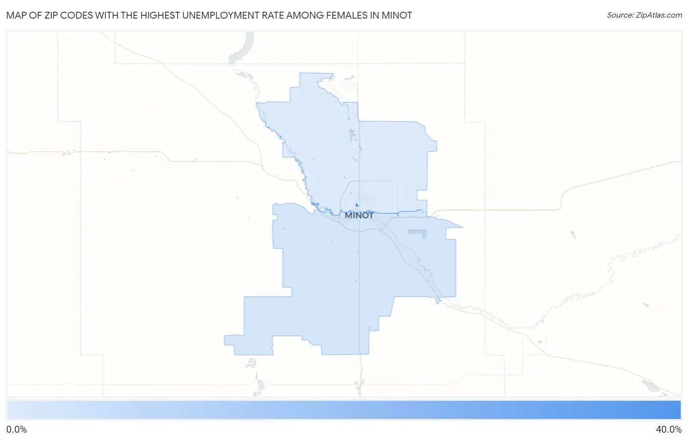 Zip Codes with the Highest Unemployment Rate Among Females in Minot Map