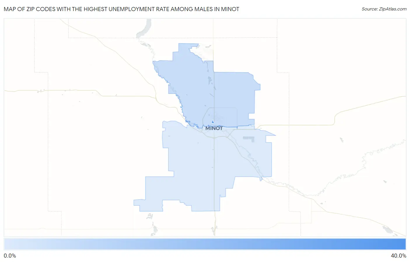 Zip Codes with the Highest Unemployment Rate Among Males in Minot Map