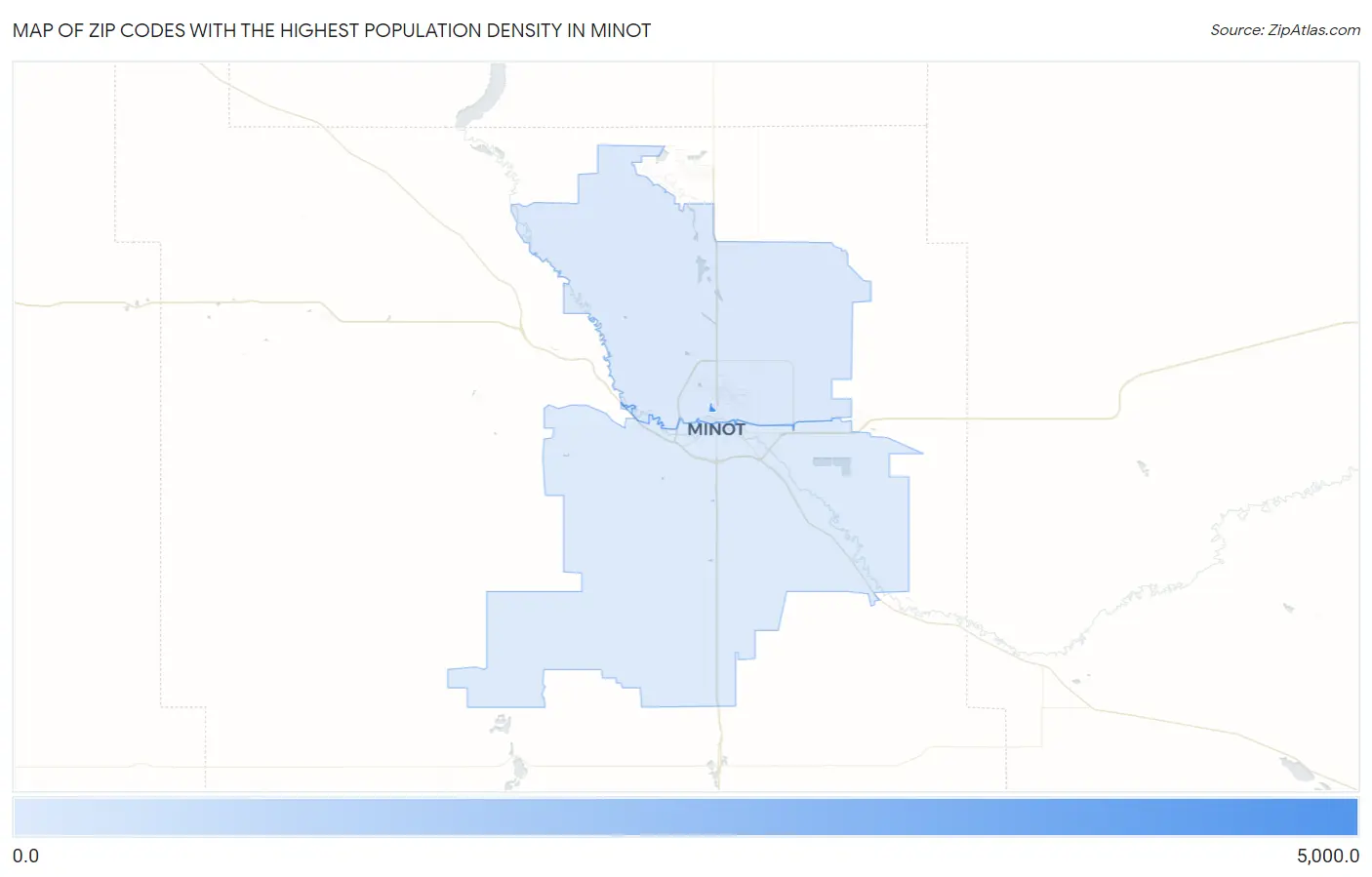 Zip Codes with the Highest Population Density in Minot Map