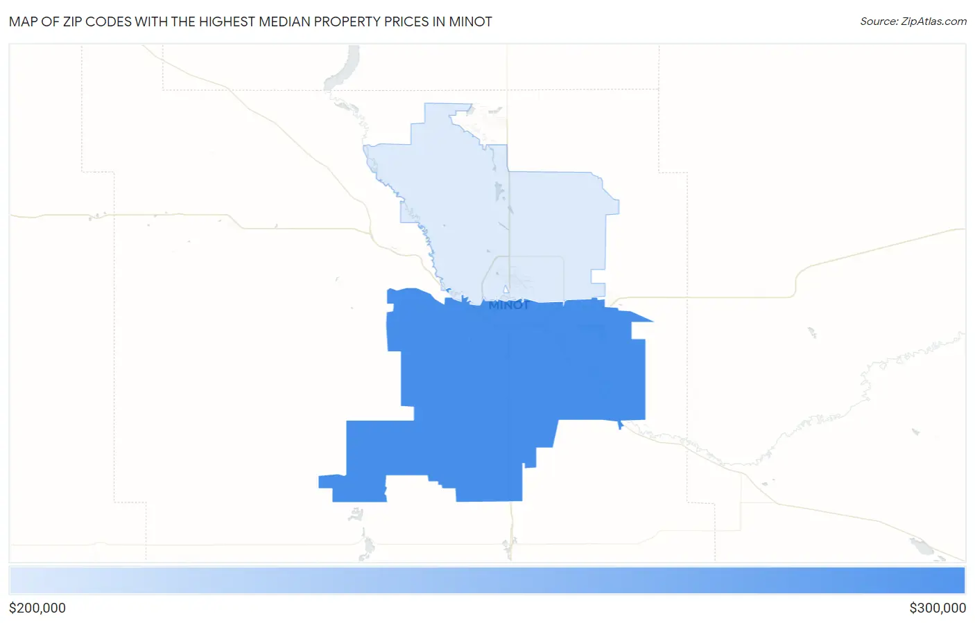 Zip Codes with the Highest Median Property Prices in Minot Map