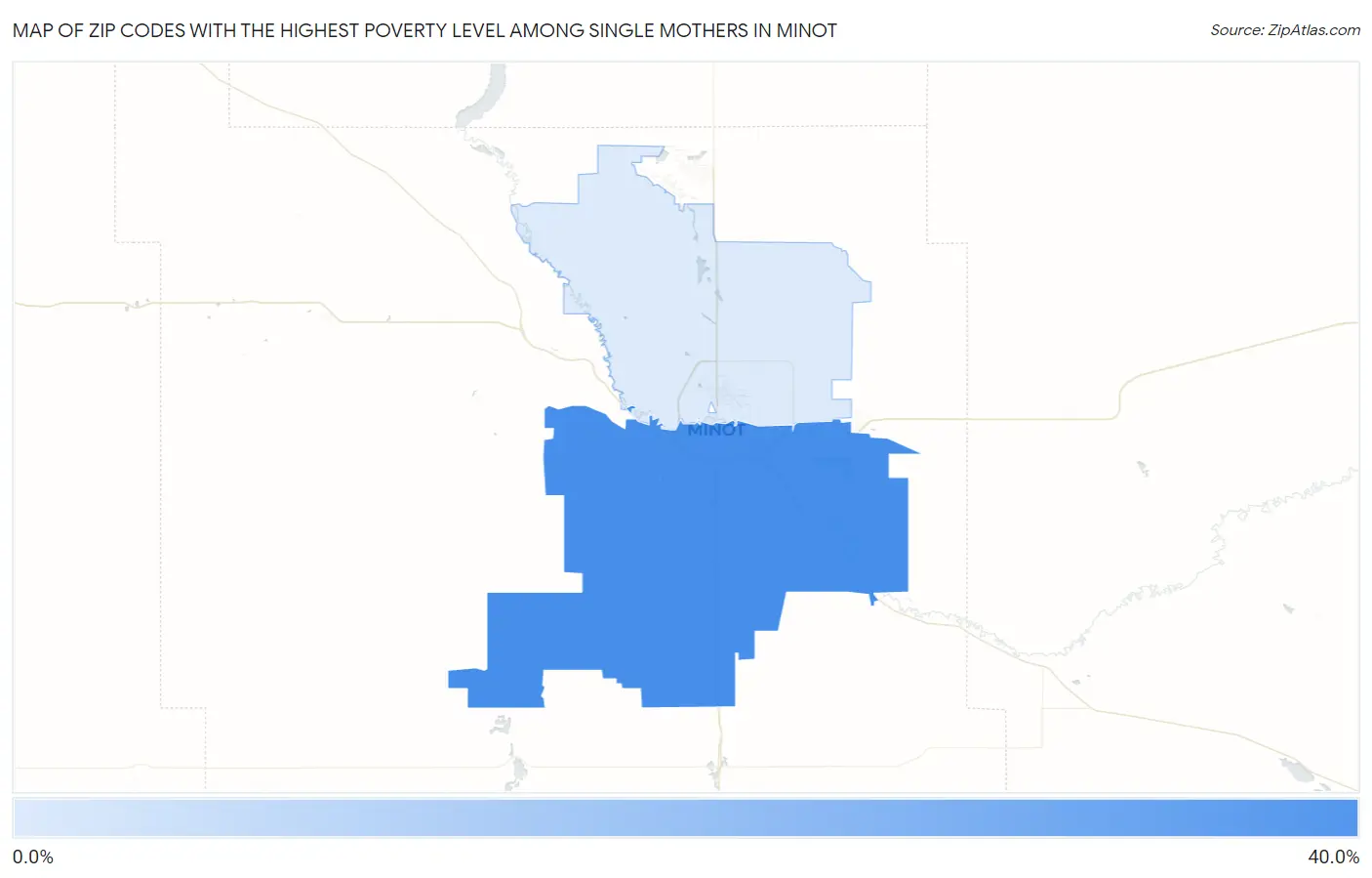 Zip Codes with the Highest Poverty Level Among Single Mothers in Minot Map
