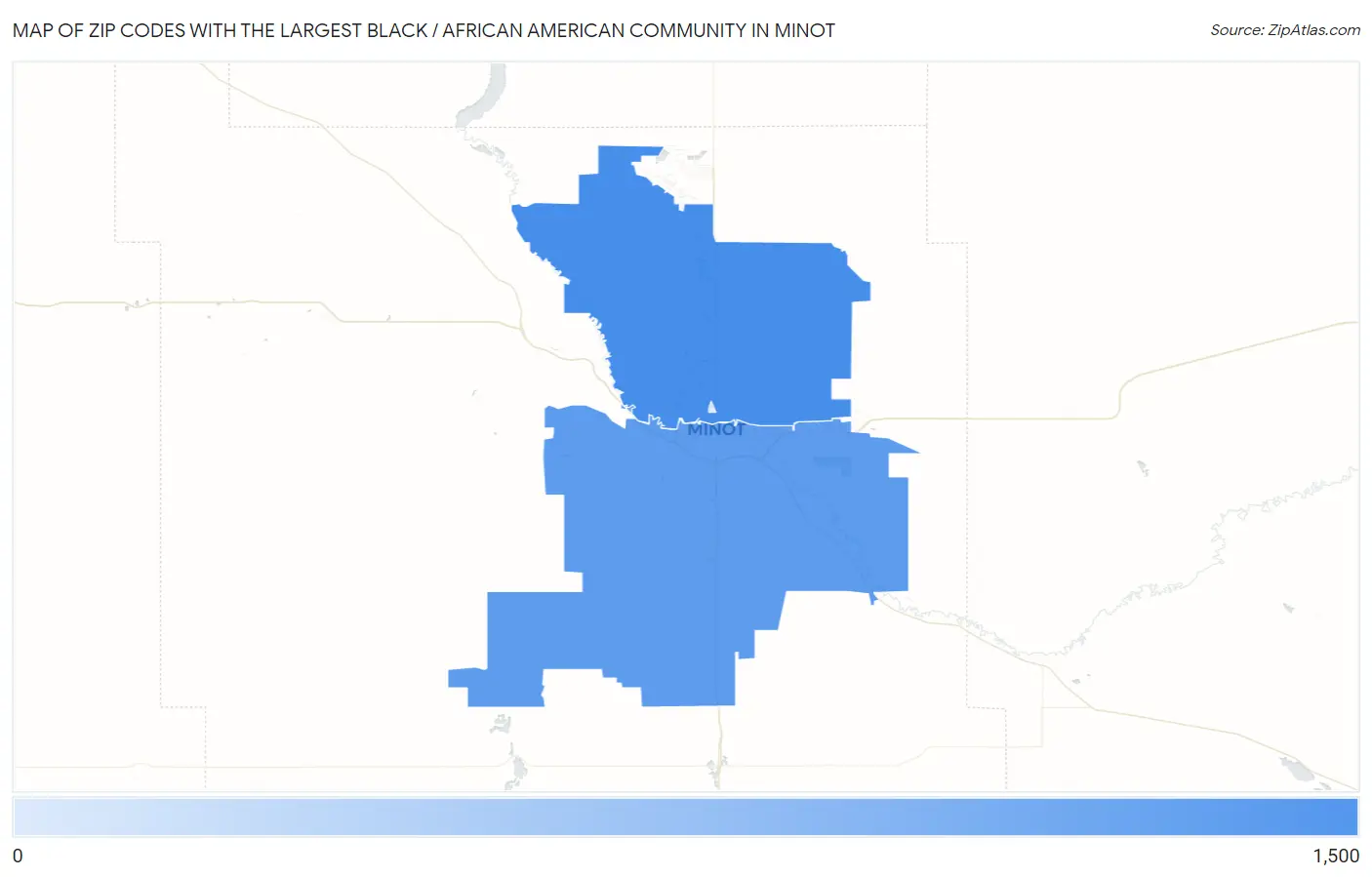Zip Codes with the Largest Black / African American Community in Minot Map
