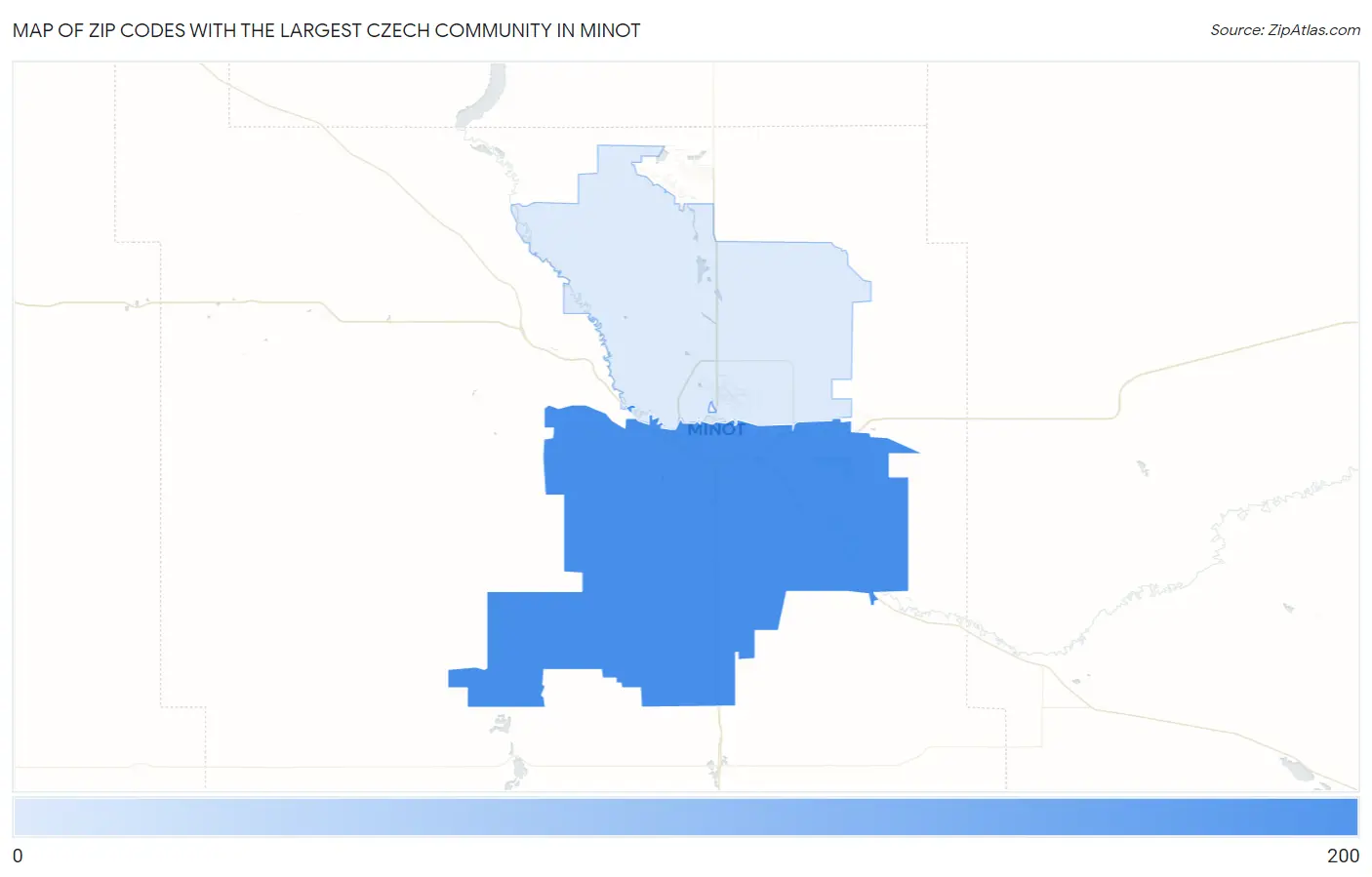 Zip Codes with the Largest Czech Community in Minot Map