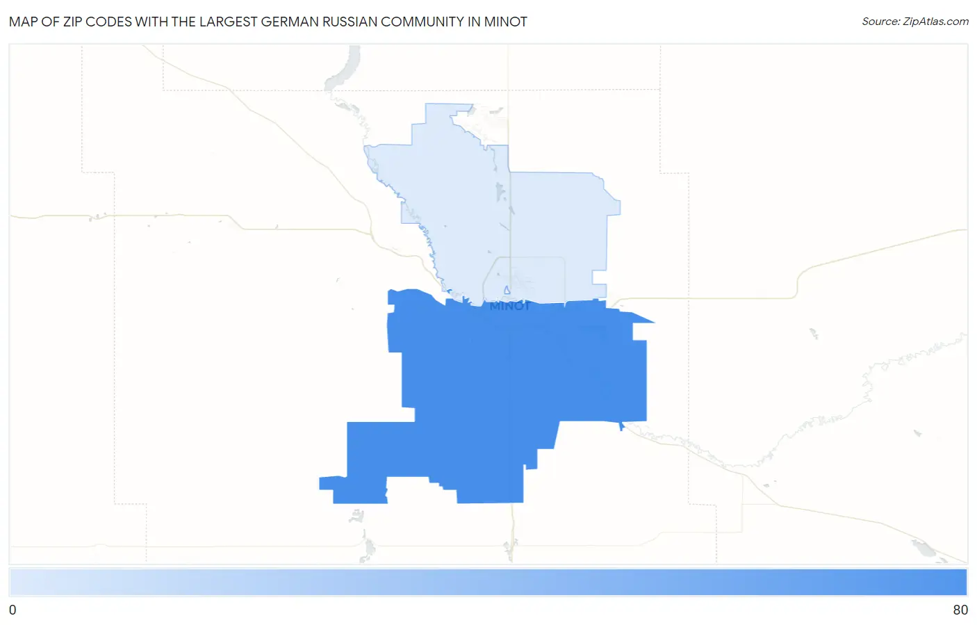 Zip Codes with the Largest German Russian Community in Minot Map