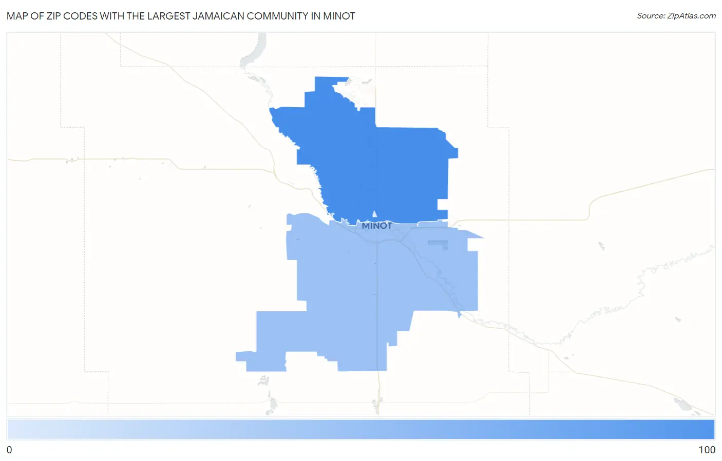 Zip Codes with the Largest Jamaican Community in Minot Map