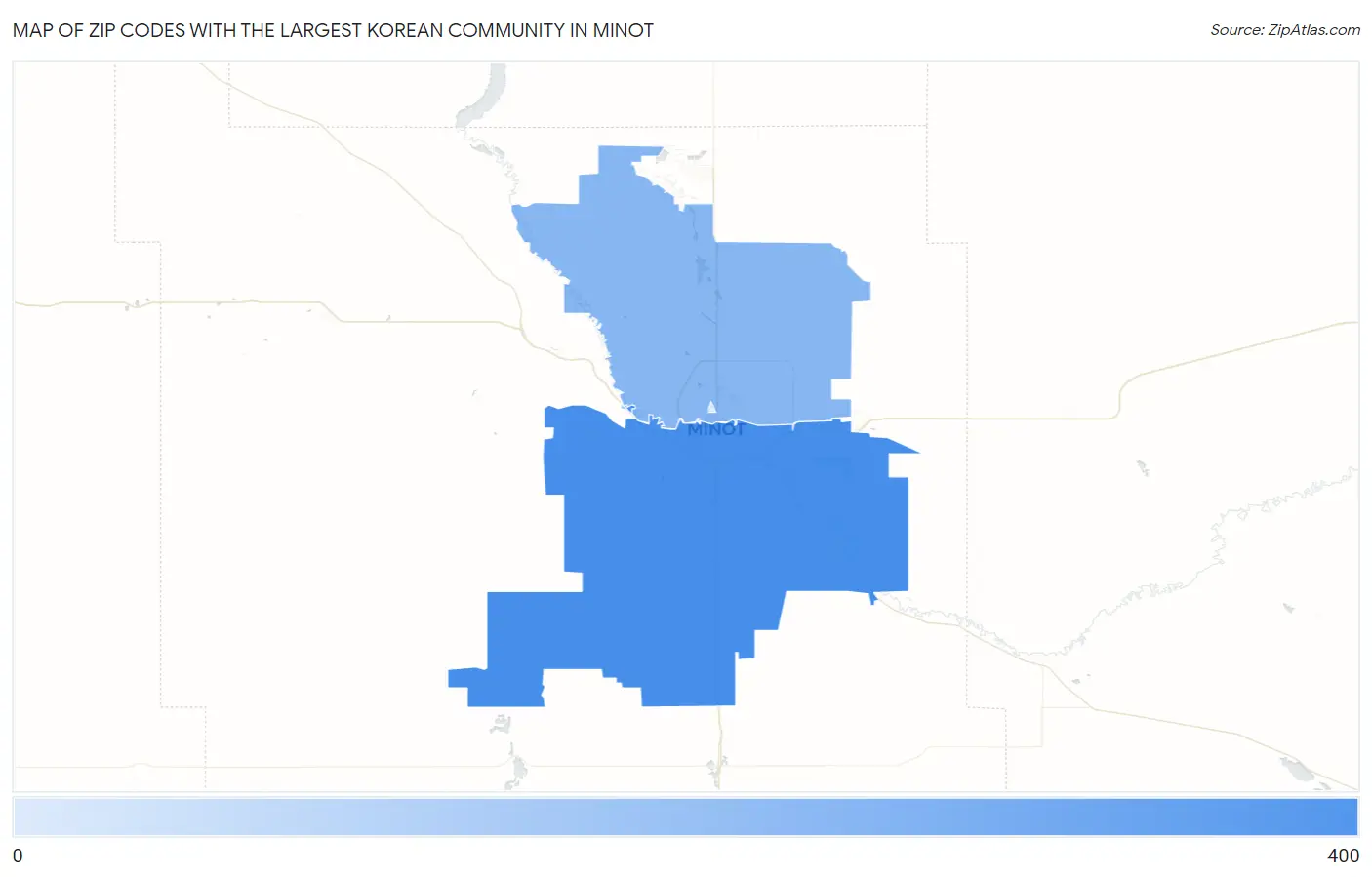 Zip Codes with the Largest Korean Community in Minot Map