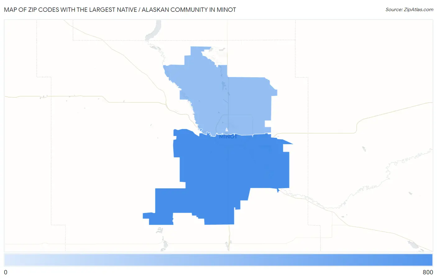Zip Codes with the Largest Native / Alaskan Community in Minot Map