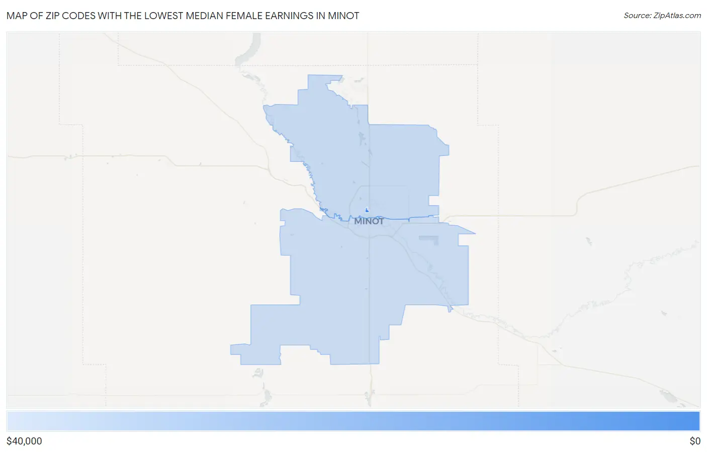 Zip Codes with the Lowest Median Female Earnings in Minot Map