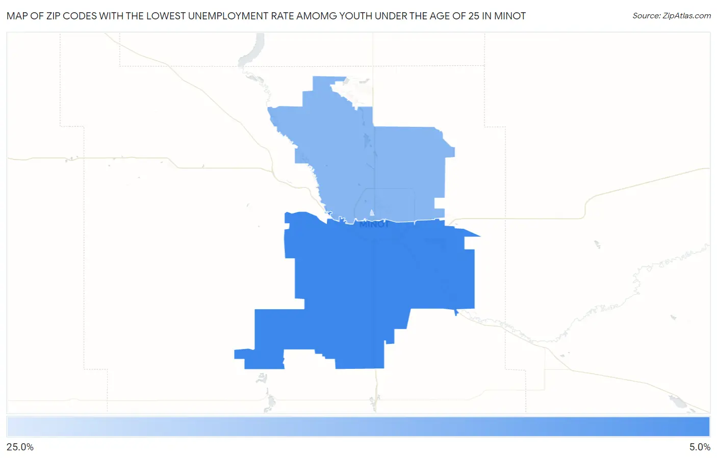Zip Codes with the Lowest Unemployment Rate Amomg Youth Under the Age of 25 in Minot Map