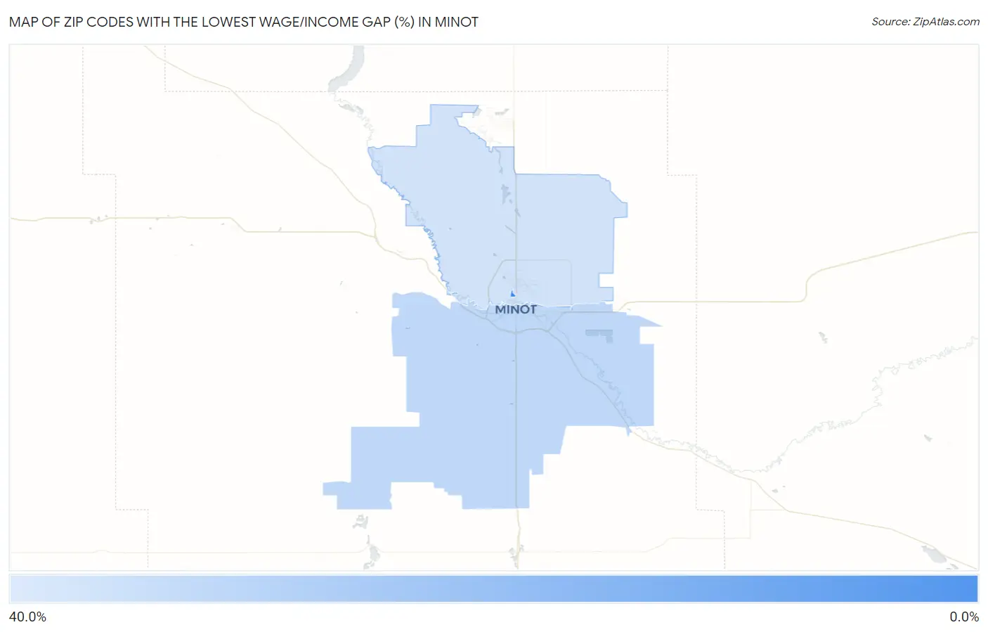 Zip Codes with the Lowest Wage/Income Gap (%) in Minot Map