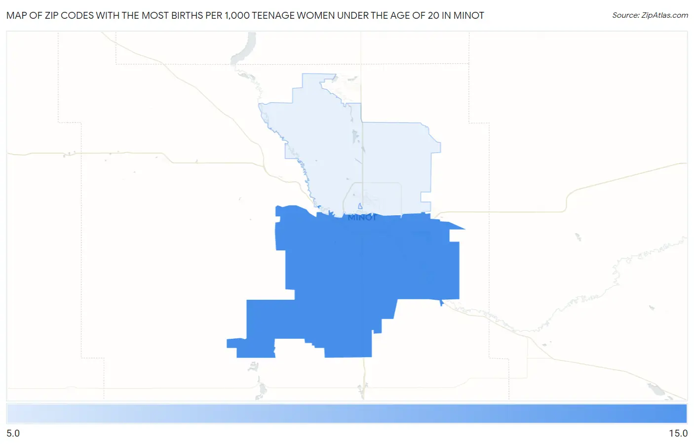 Zip Codes with the Most Births per 1,000 Teenage Women Under the Age of 20 in Minot Map