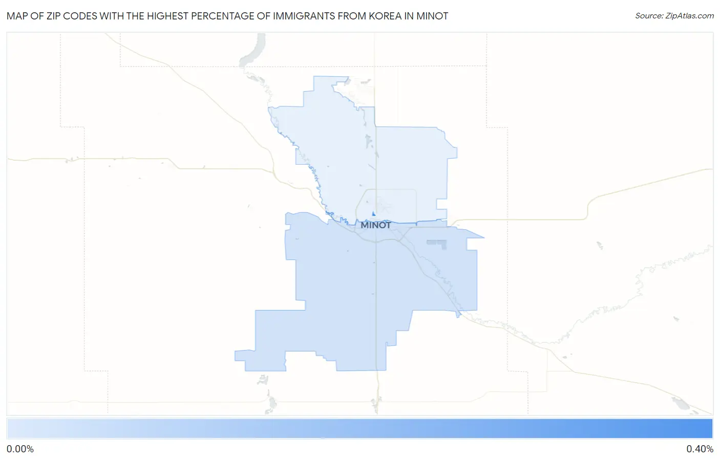 Zip Codes with the Highest Percentage of Immigrants from Korea in Minot Map