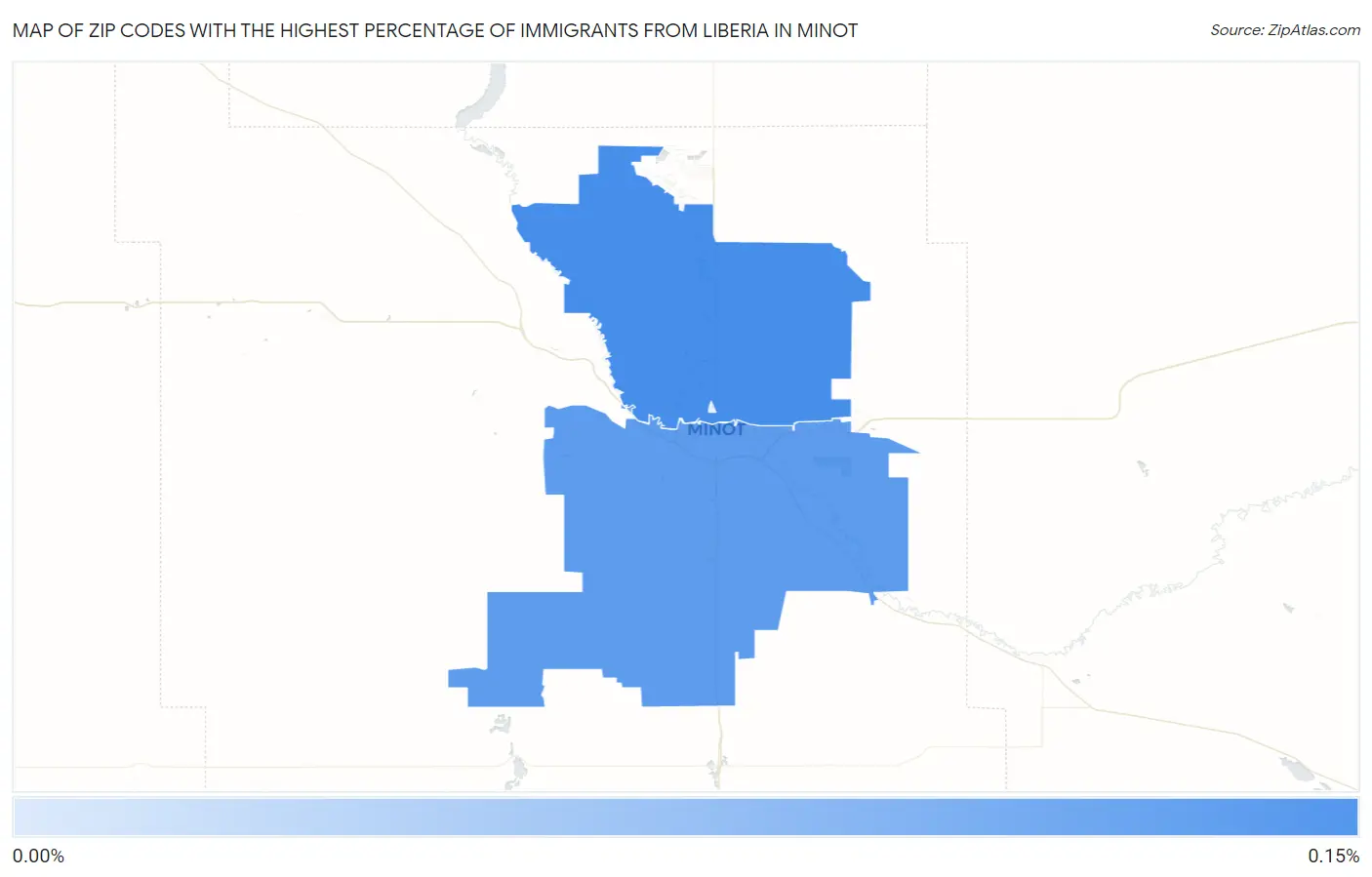 Zip Codes with the Highest Percentage of Immigrants from Liberia in Minot Map