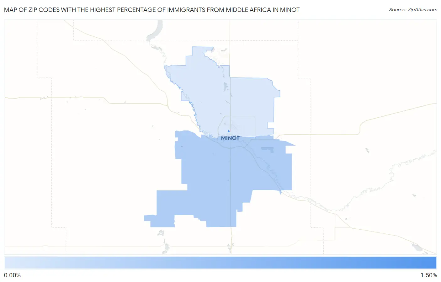 Zip Codes with the Highest Percentage of Immigrants from Middle Africa in Minot Map