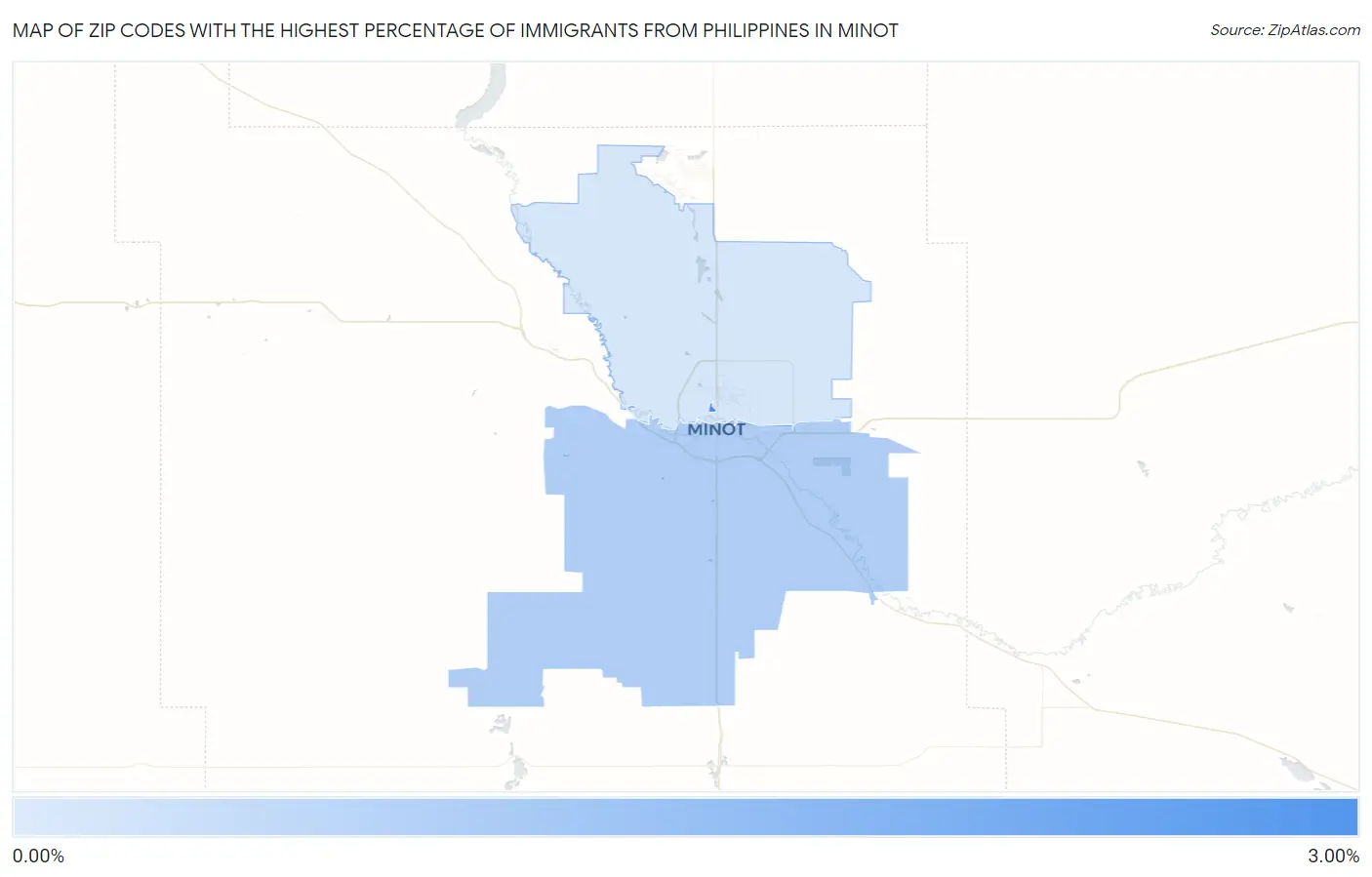 Zip Codes with the Highest Percentage of Immigrants from Philippines in Minot Map