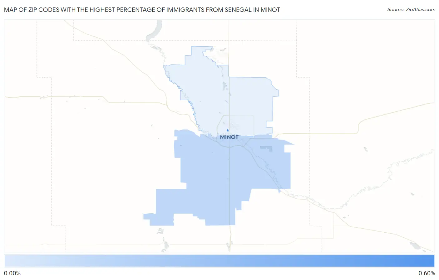 Zip Codes with the Highest Percentage of Immigrants from Senegal in Minot Map