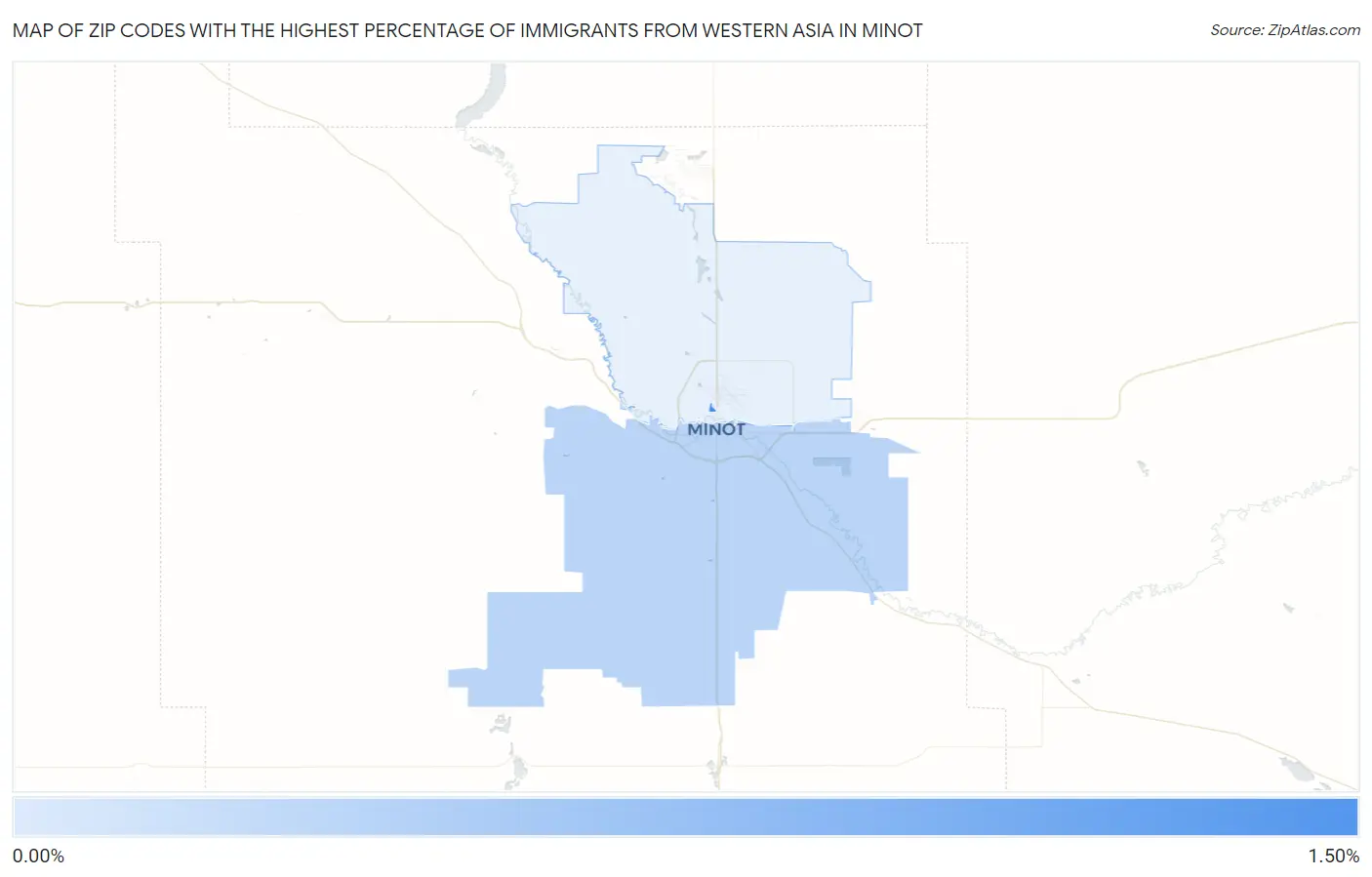 Zip Codes with the Highest Percentage of Immigrants from Western Asia in Minot Map