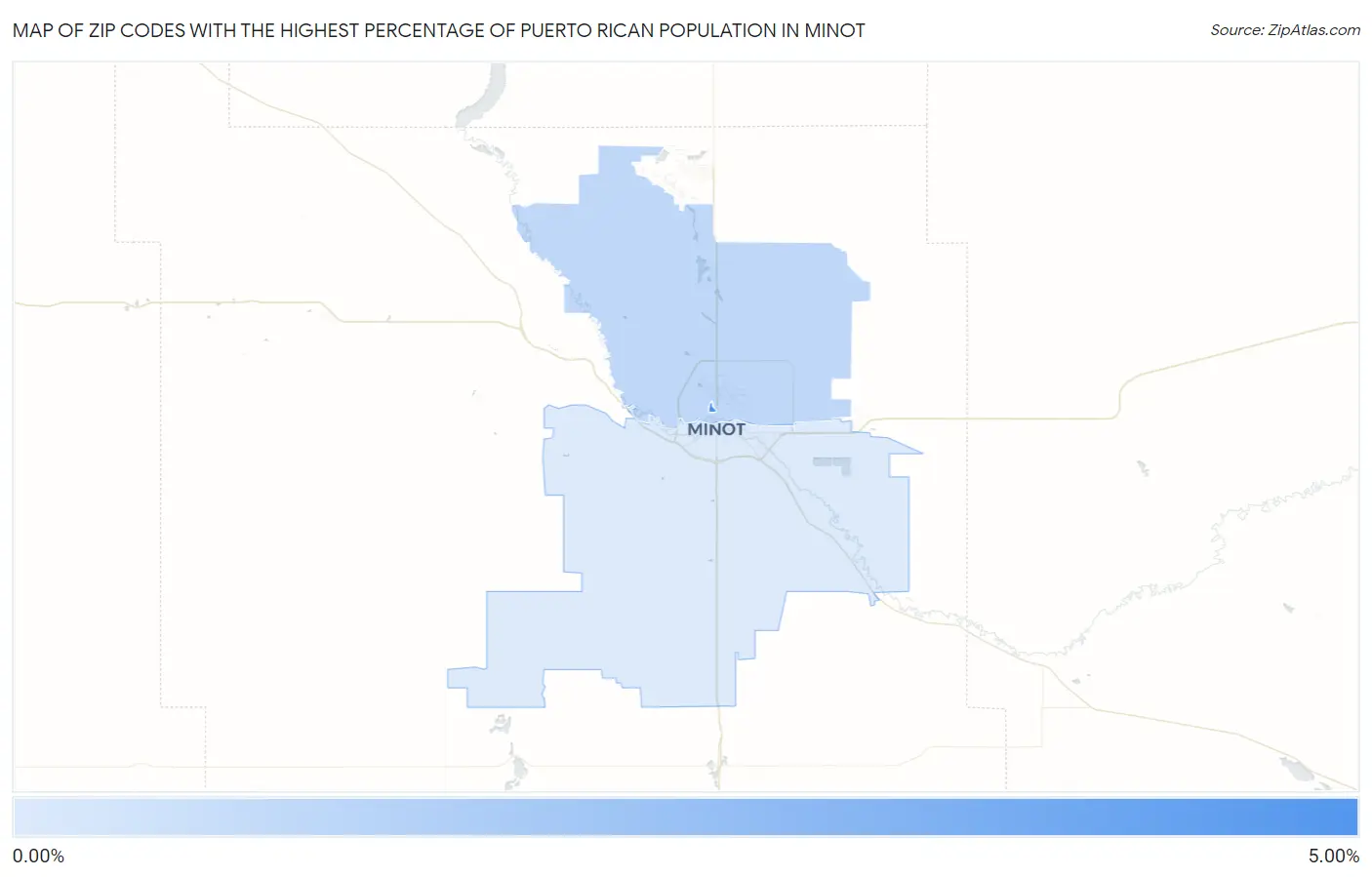 Zip Codes with the Highest Percentage of Puerto Rican Population in Minot Map