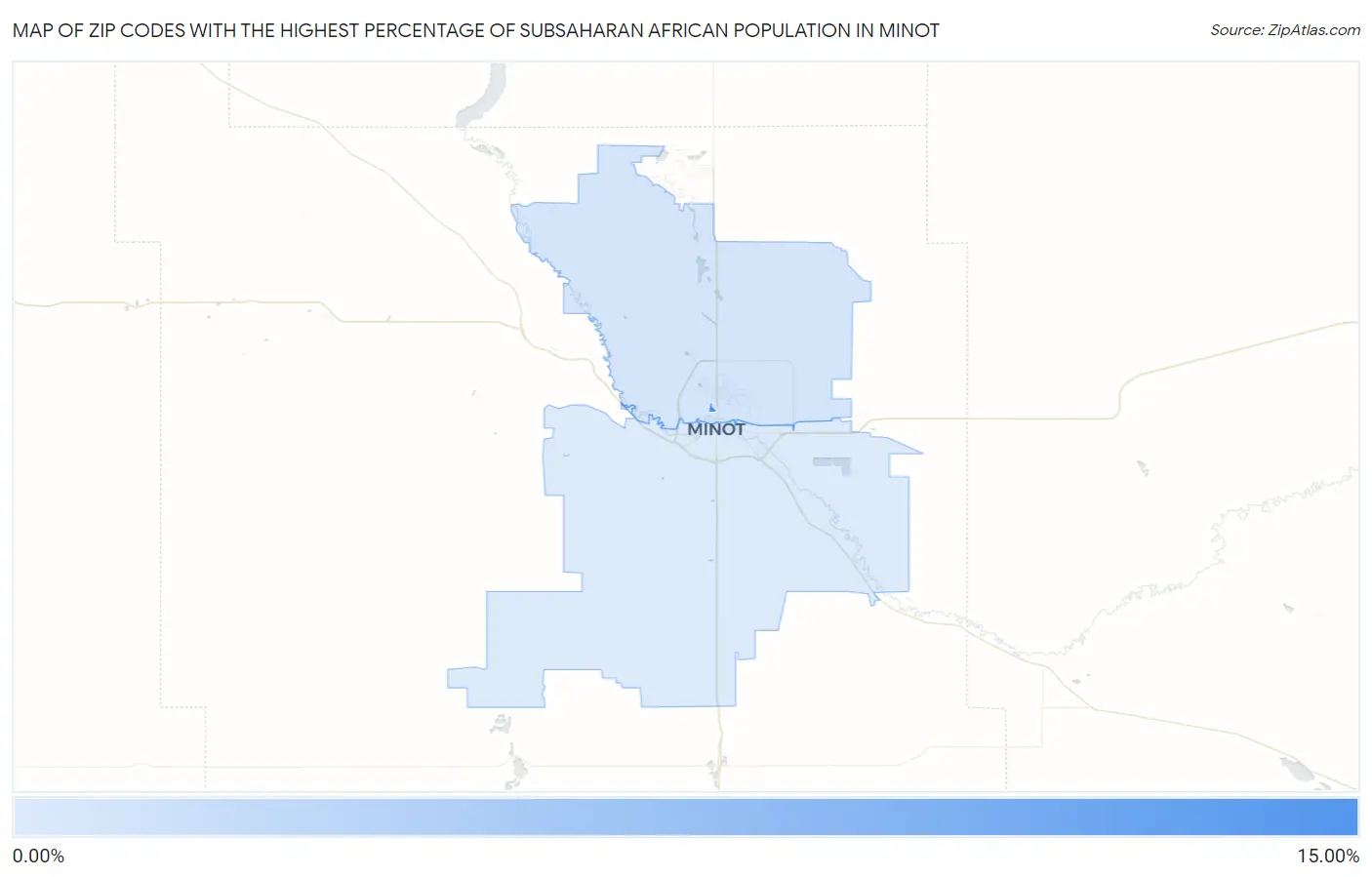 Zip Codes with the Highest Percentage of Subsaharan African Population in Minot Map