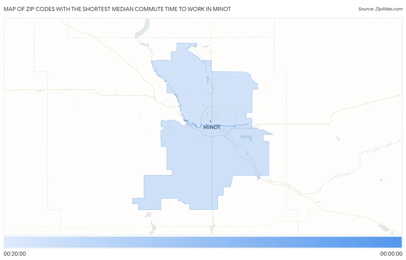 Zip Codes with the Shortest Median Commute Time to Work in Minot Map