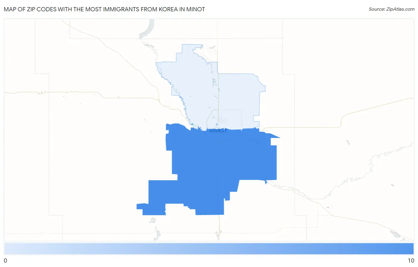 Zip Codes with the Most Immigrants from Korea in Minot Map