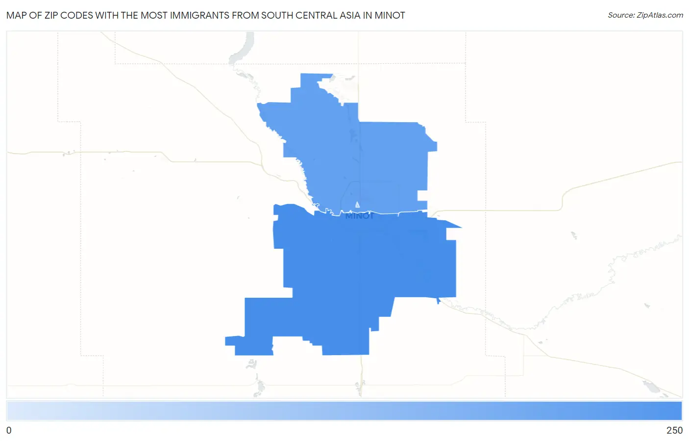 Zip Codes with the Most Immigrants from South Central Asia in Minot Map
