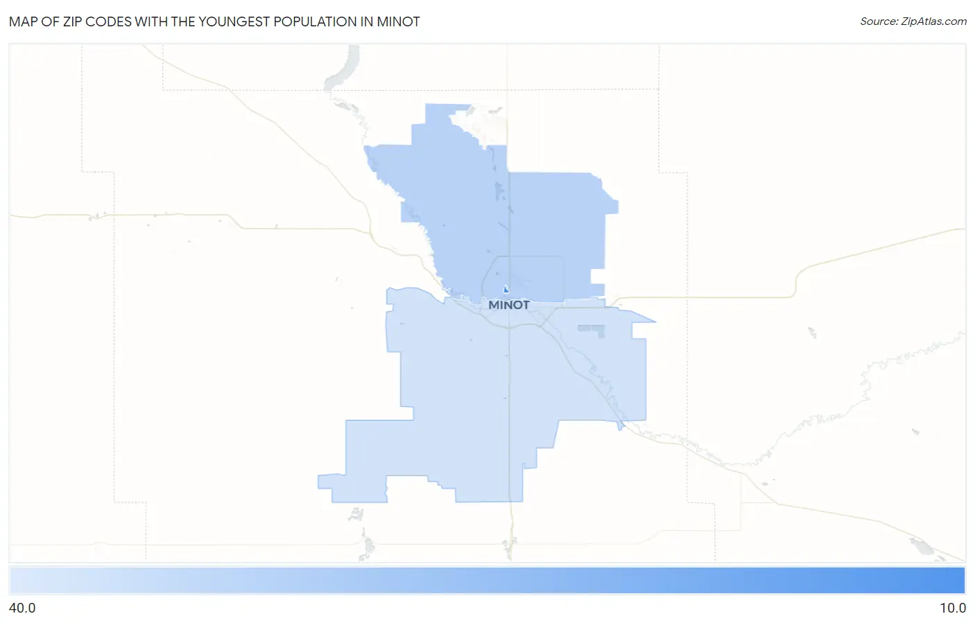 Zip Codes with the Youngest Population in Minot Map