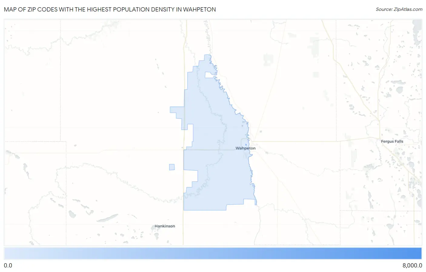 Zip Codes with the Highest Population Density in Wahpeton Map