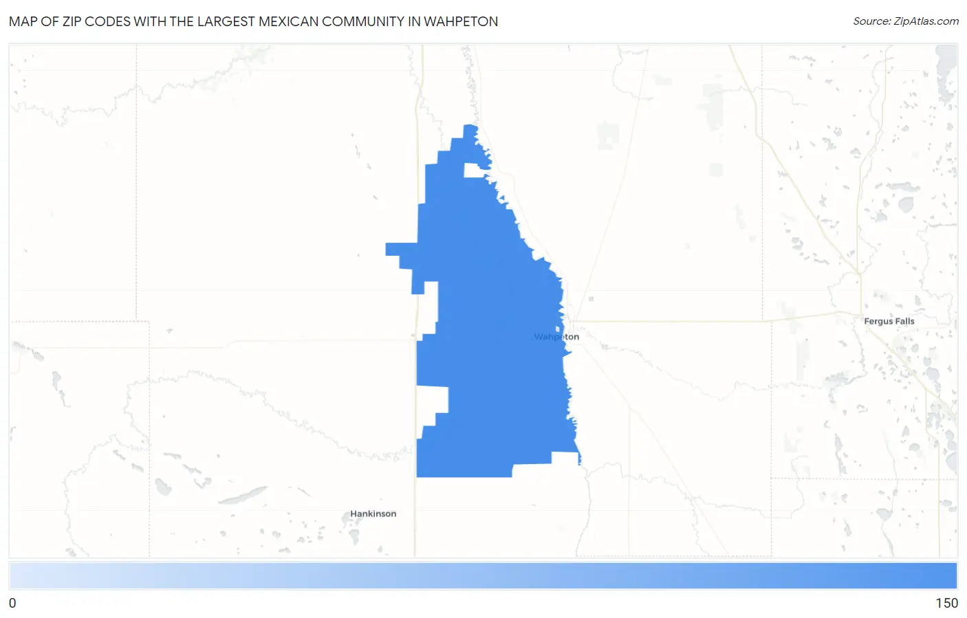 Zip Codes with the Largest Mexican Community in Wahpeton Map