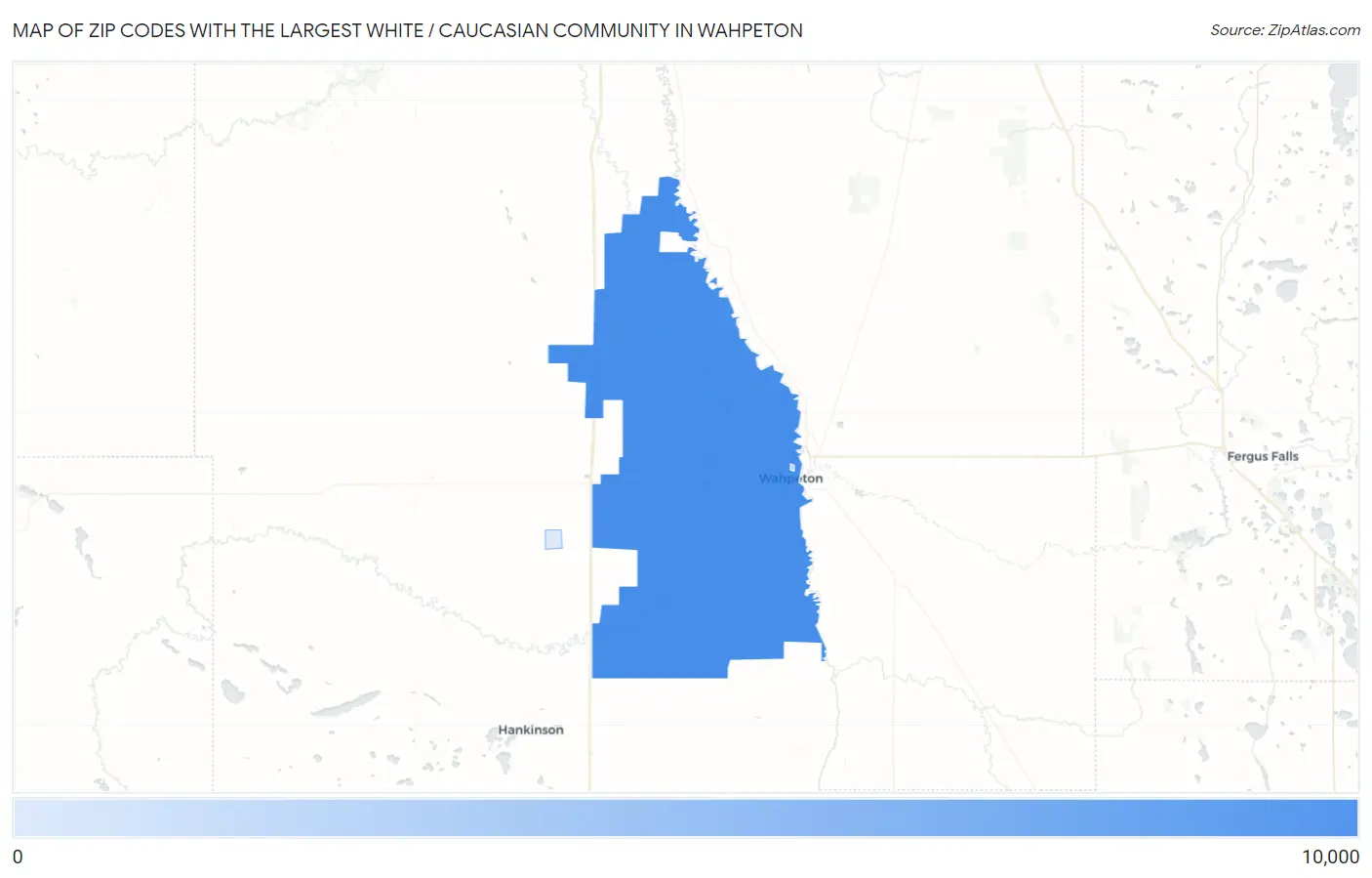 Zip Codes with the Largest White / Caucasian Community in Wahpeton Map