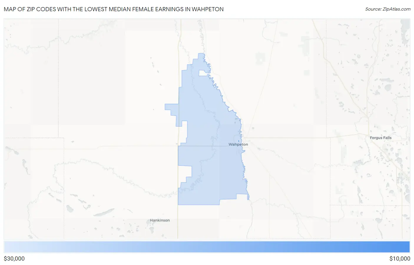 Zip Codes with the Lowest Median Female Earnings in Wahpeton Map