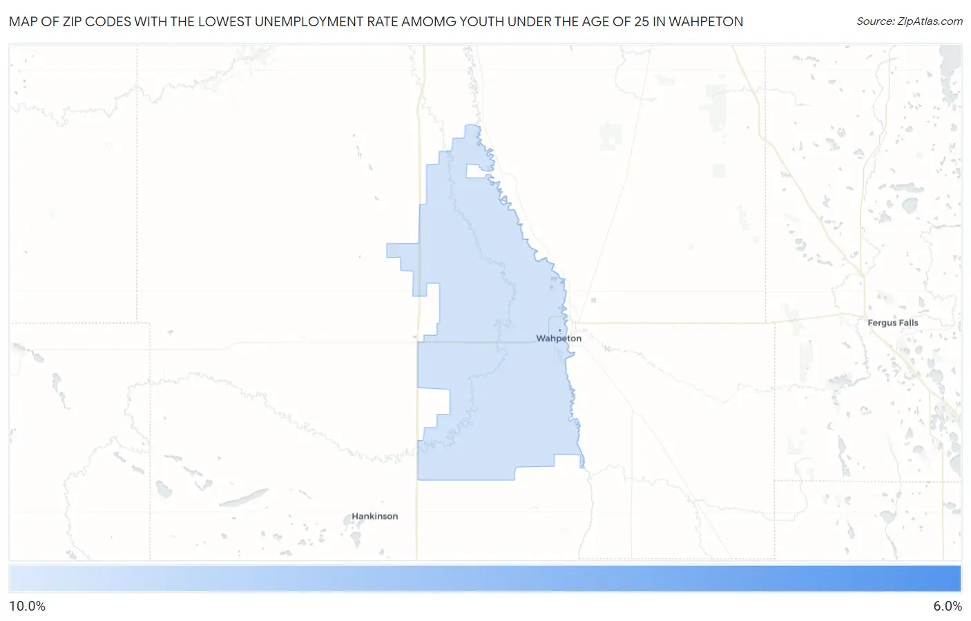 Zip Codes with the Lowest Unemployment Rate Amomg Youth Under the Age of 25 in Wahpeton Map