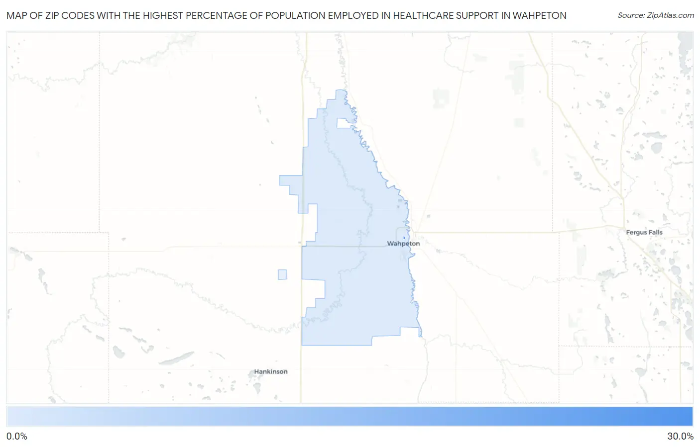 Zip Codes with the Highest Percentage of Population Employed in Healthcare Support in Wahpeton Map