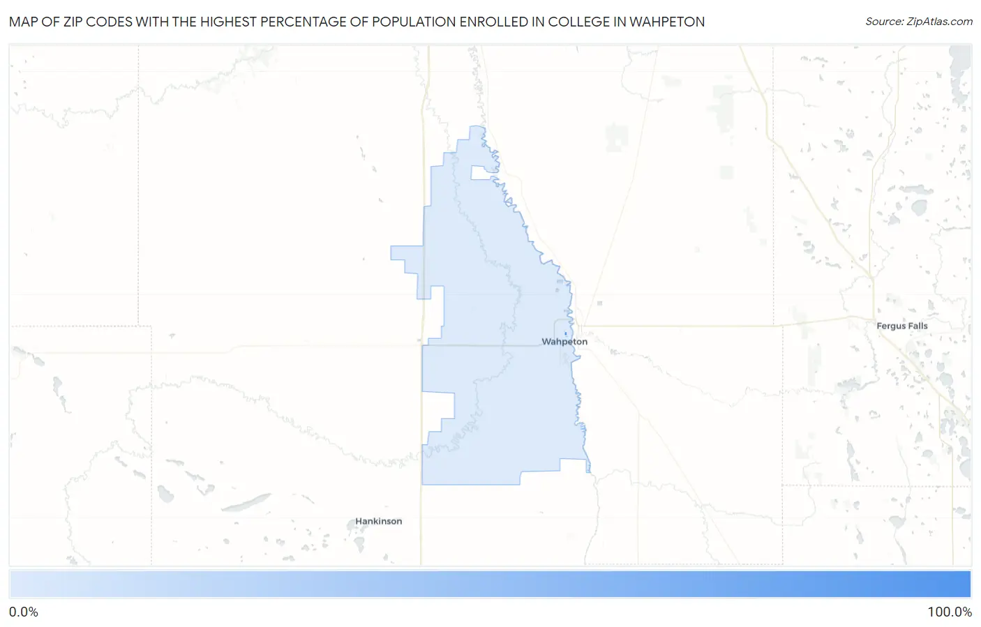 Zip Codes with the Highest Percentage of Population Enrolled in College in Wahpeton Map