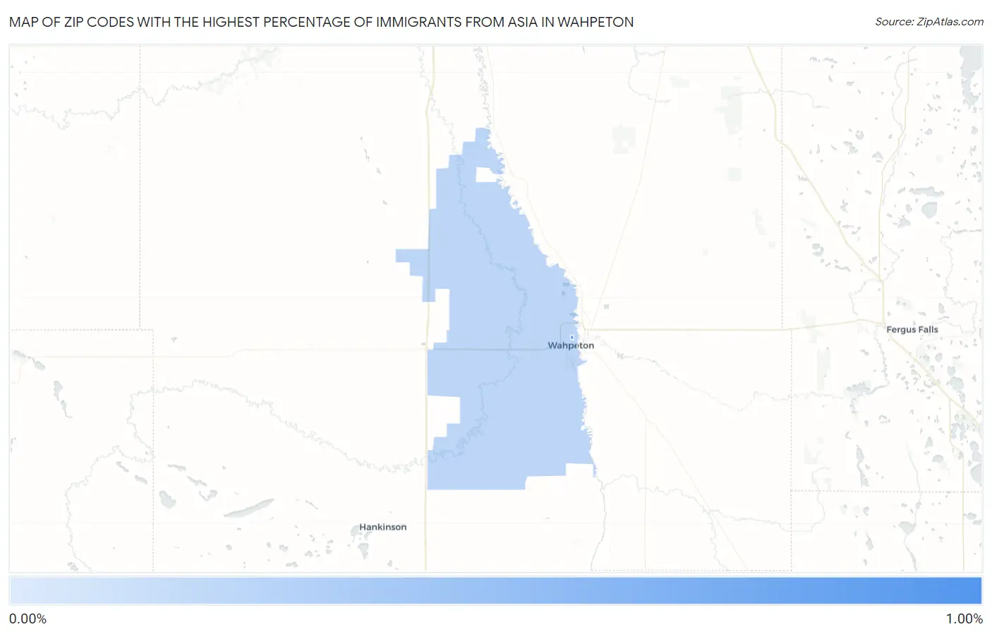 Zip Codes with the Highest Percentage of Immigrants from Asia in Wahpeton Map