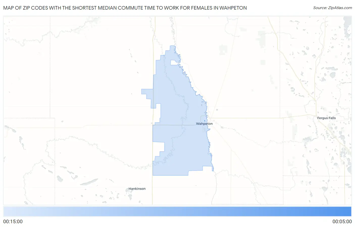 Zip Codes with the Shortest Median Commute Time to Work for Females in Wahpeton Map
