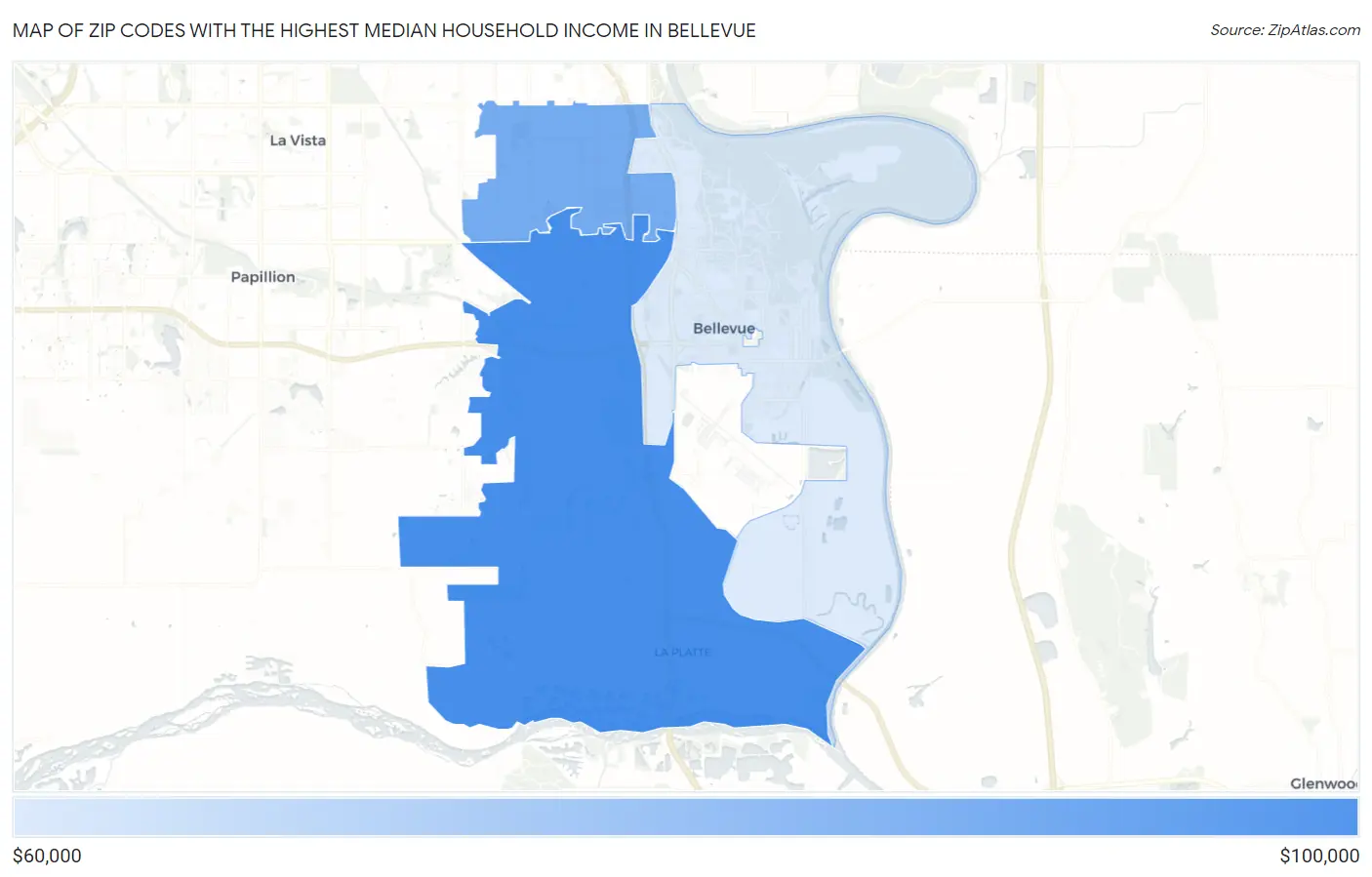 Zip Codes with the Highest Median Household Income in Bellevue Map