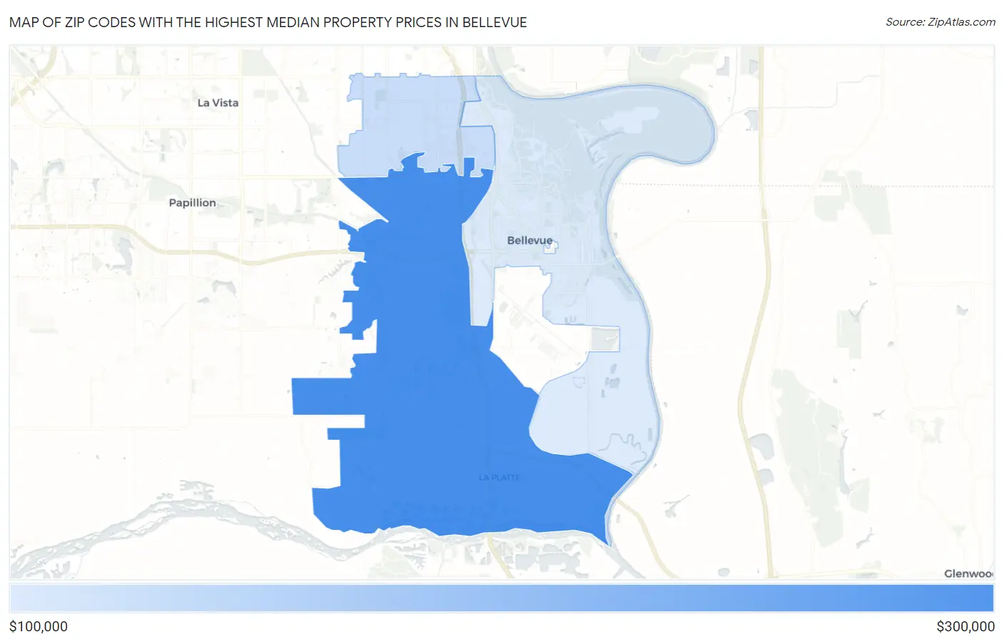Zip Codes with the Highest Median Property Prices in Bellevue Map