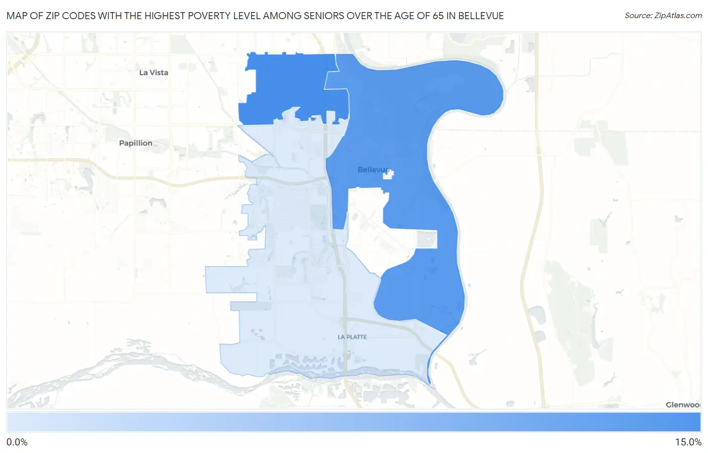 Zip Codes with the Highest Poverty Level Among Seniors Over the Age of 65 in Bellevue Map