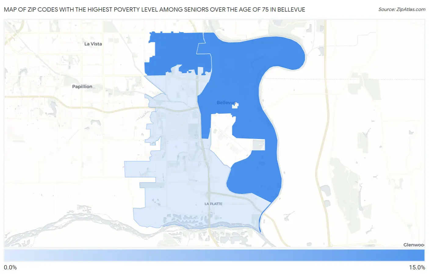 Zip Codes with the Highest Poverty Level Among Seniors Over the Age of 75 in Bellevue Map
