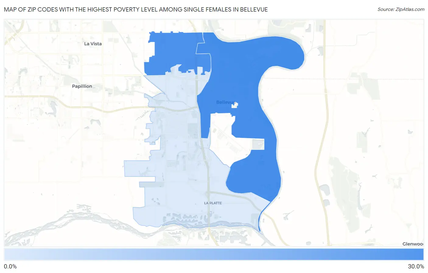 Zip Codes with the Highest Poverty Level Among Single Females in Bellevue Map
