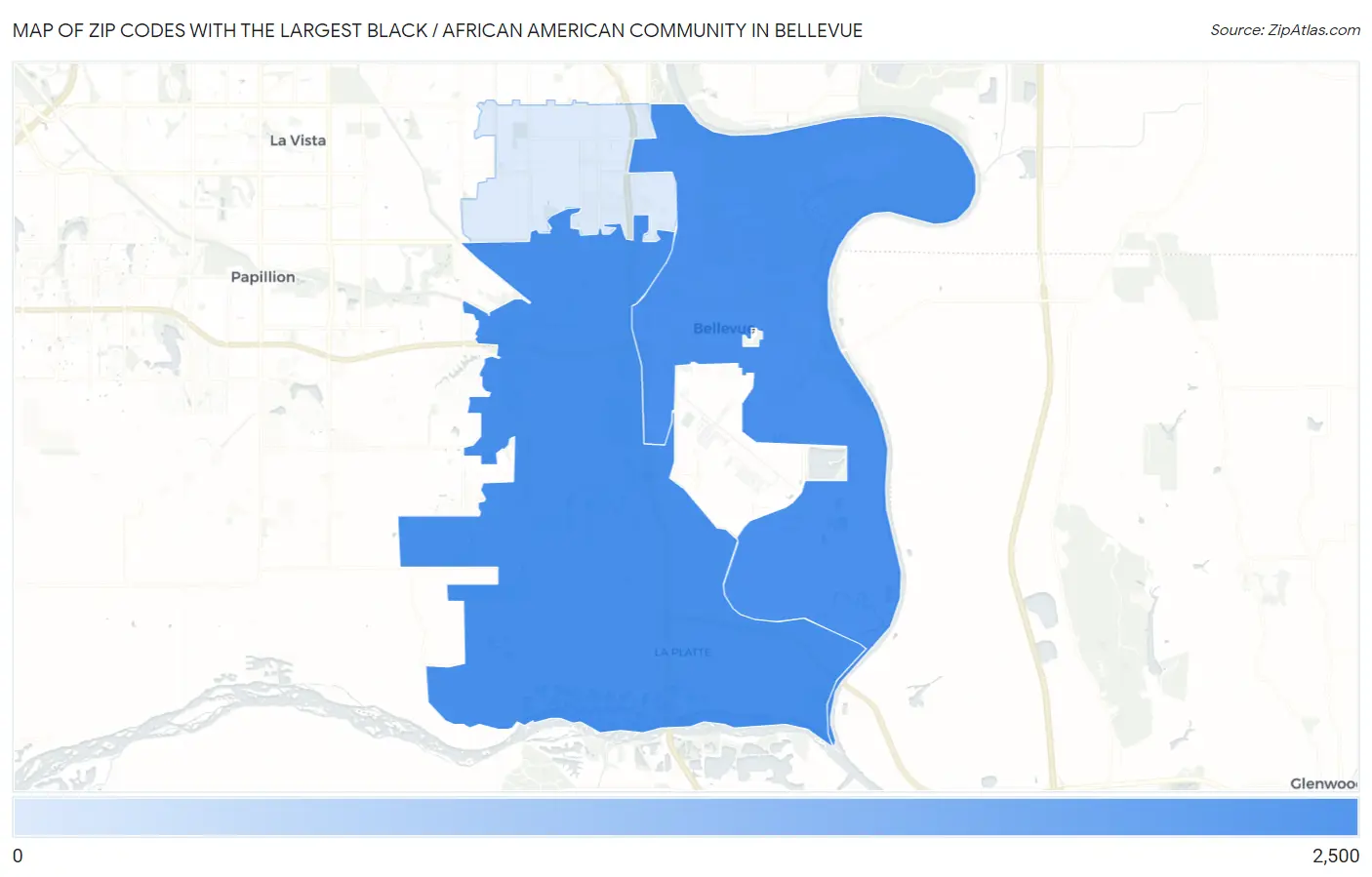 Zip Codes with the Largest Black / African American Community in Bellevue Map