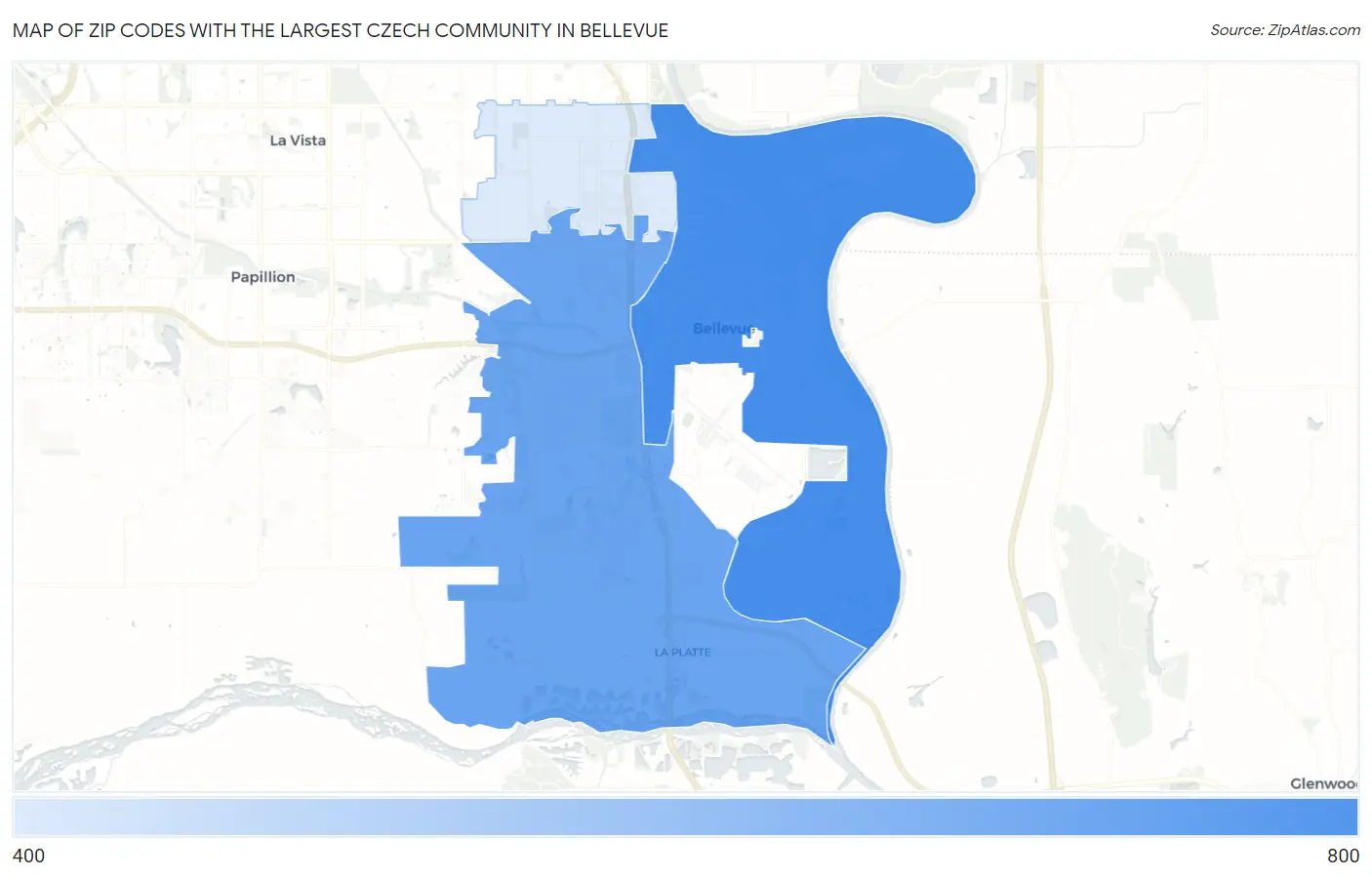 Zip Codes with the Largest Czech Community in Bellevue Map