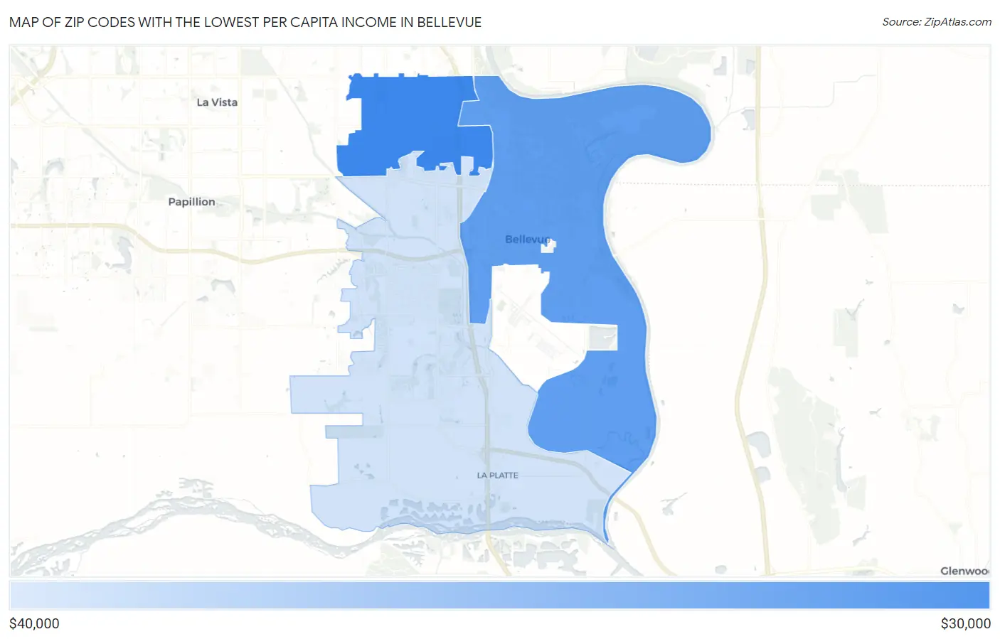 Zip Codes with the Lowest Per Capita Income in Bellevue Map